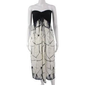 Robin Piccone Women Black Tie Dye Strapless Maxi Dress Boho Size S